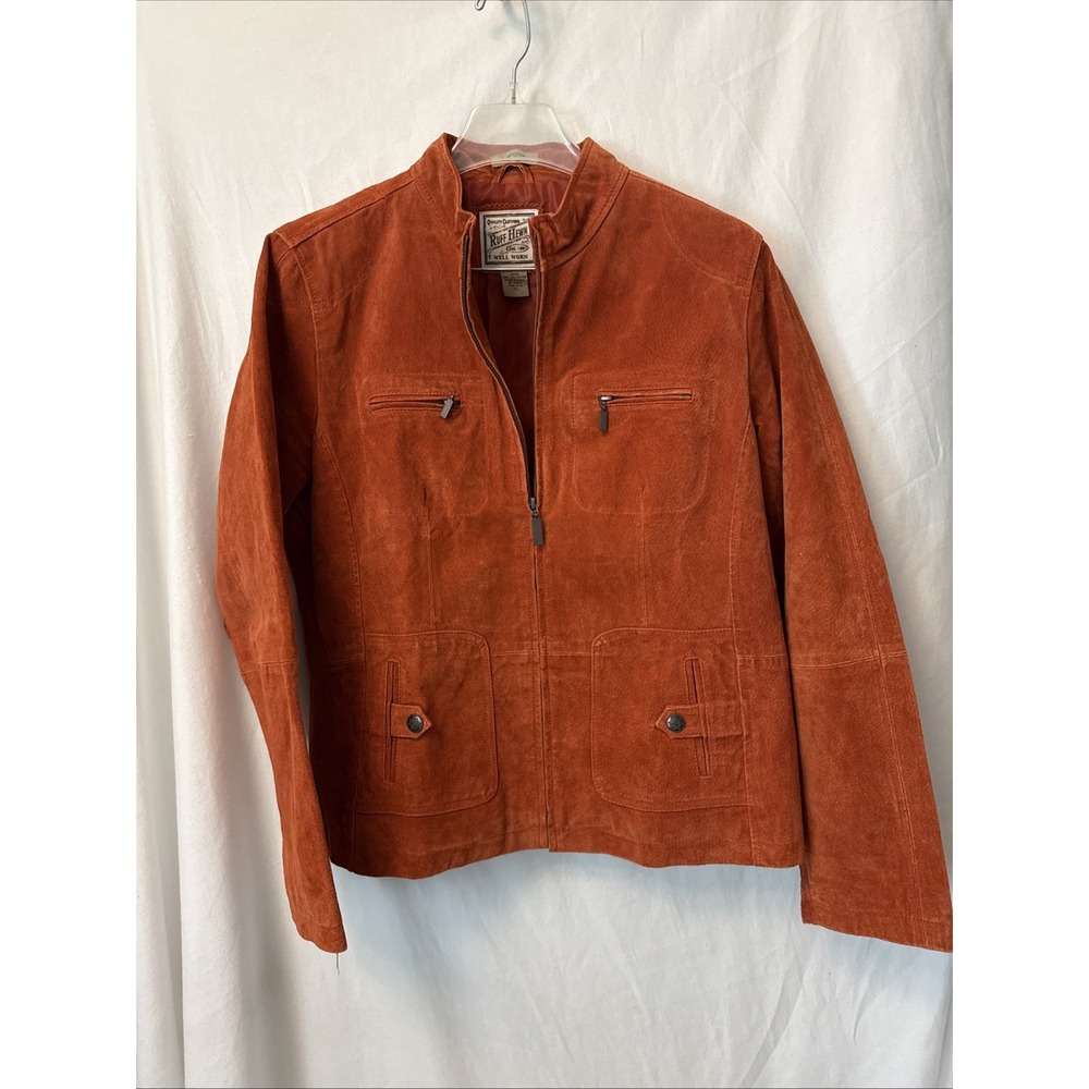 Ruff Hewn Well Worn Vintage Suede Leather Moto Jacket Burnt Orange Rust XL